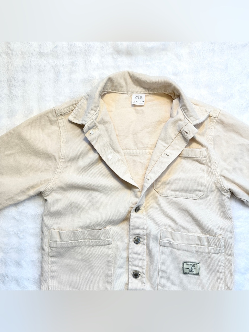 ZARA Youth Button Front Twill Collard Long Sleeve Utility Jacket Size 8 Youth - Picture 4 of 8